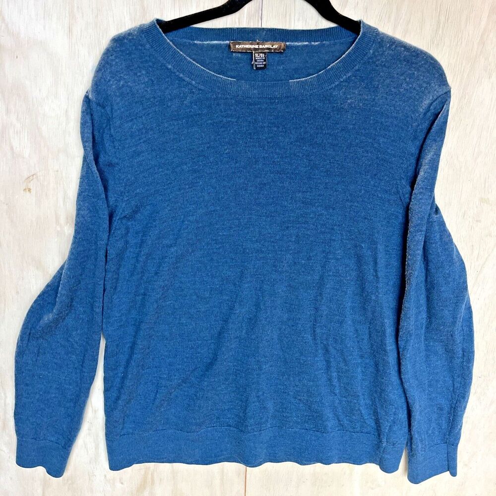 Katherine Barclay Pullover Sweater 100% Merino Extra Fine Wool Blue  XL Shirt